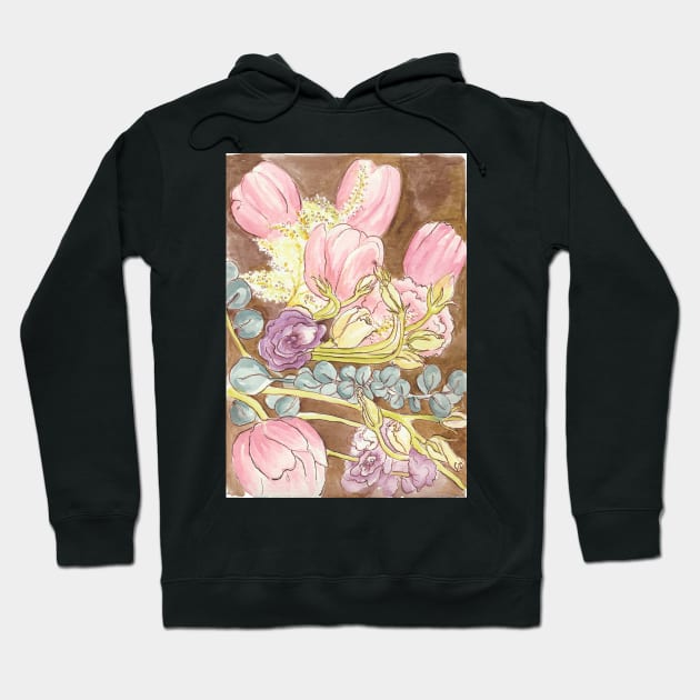 Tulips Eucalyptus Roses Hoodie by astrongwater